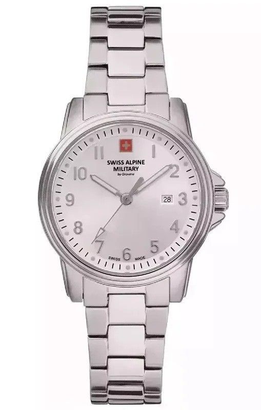 Swiss Alpine Military Leader Ladies Stainless Steel Silver Dial Quartz 7711.1132 100M Women's Watch
