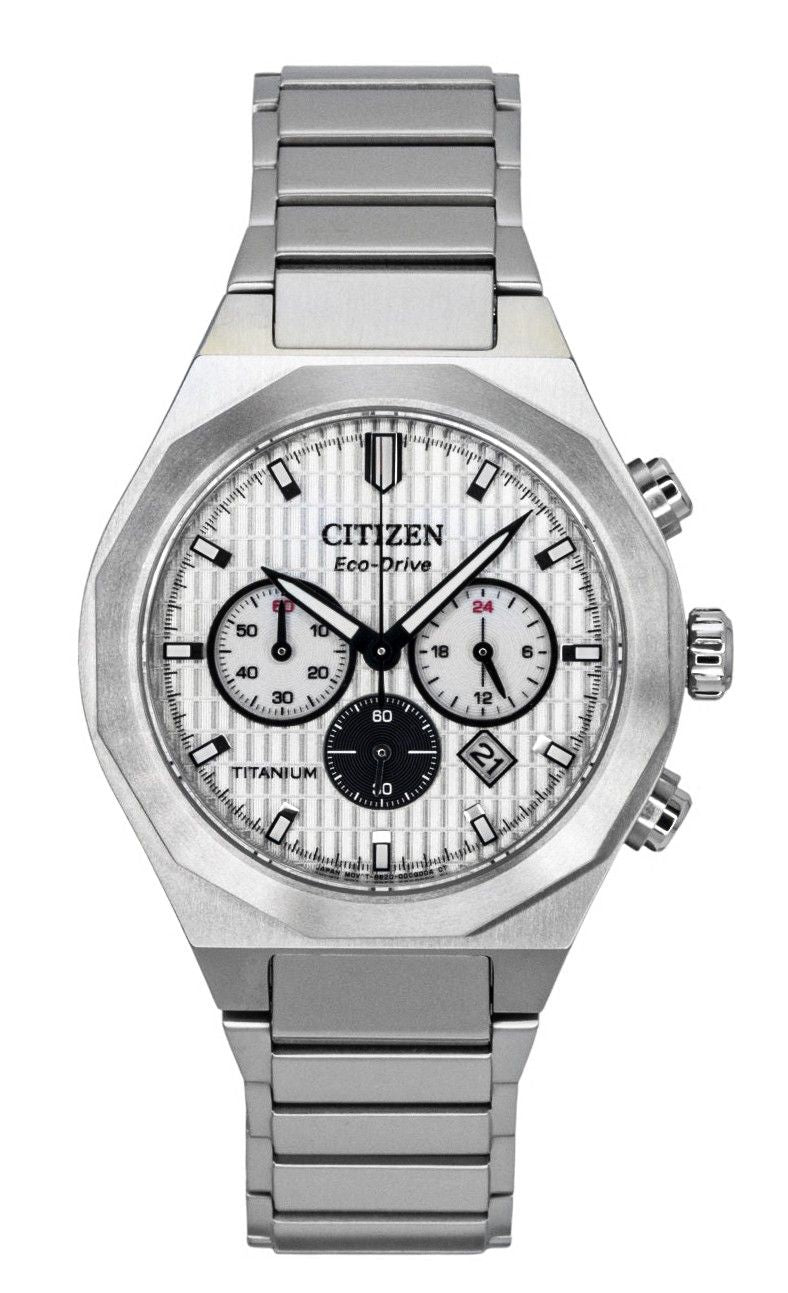 Citizen Zenshin Chronograph Super Titanium White Dial Eco-Drive CA4690-51A 100M Men's Watch