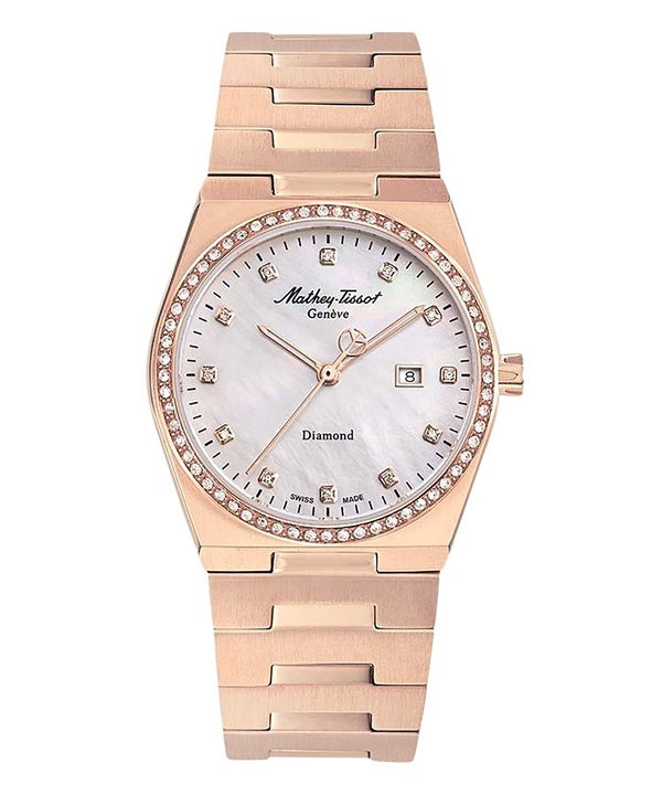 Mathey-Tissot Zeus Diamond Accents Rose Gold Tone Stainless Steel Mother Of Pearl Dial Quartz D118SPI Women's Watch