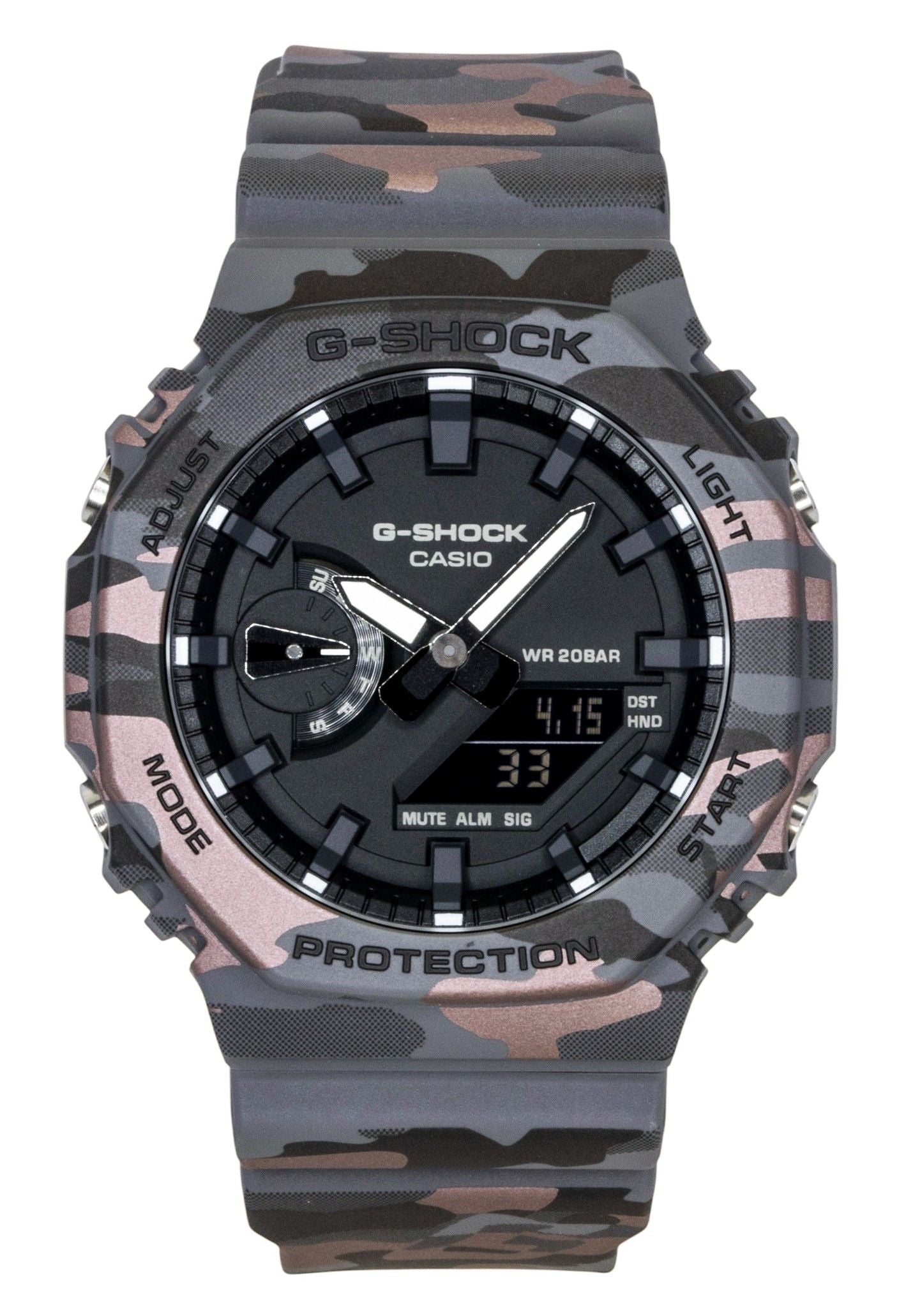 Casio G-Shock Analog Digital Camouflage Bio-based Resin Strap Black Dial Quartz GA-2100CM-8A 200M Men's Watch