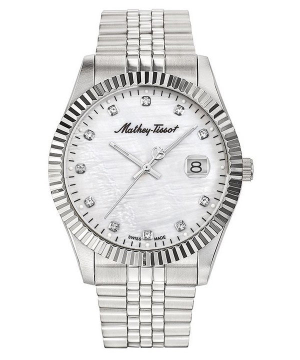 Mathey-Tissot Stainless Steel Crystal Markers White Mother Of Pearl Dial Quartz H710AI Men's Watch