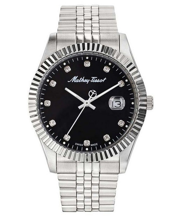 Mathey-Tissot Mathy II Stainless Steel Crystal Accents Black Dial Quartz H710AN Men's Watch
