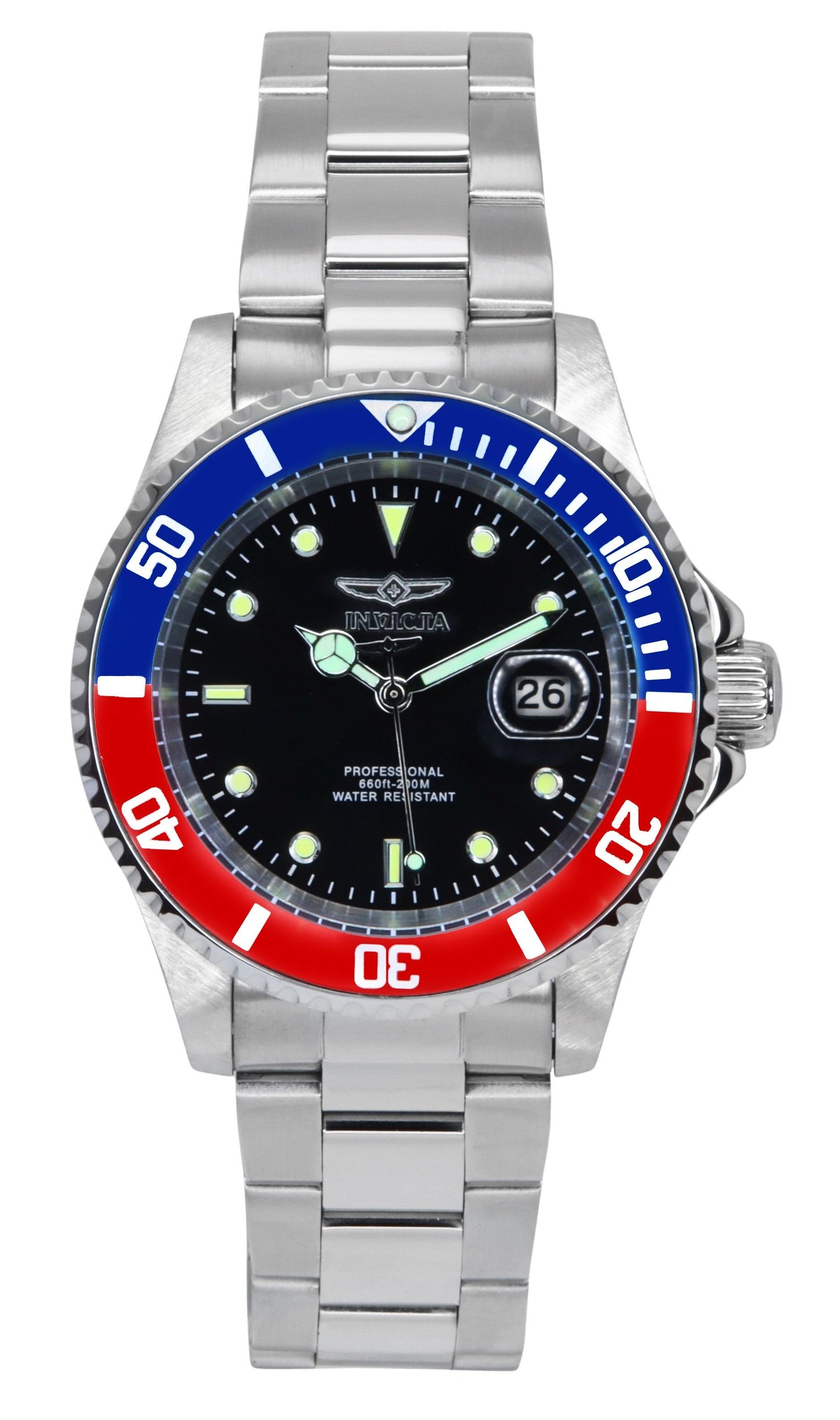Invicta Pro Diver Stainless Steel Black Dial Pepsi Bezel Quartz 47354 200M Men's Watch