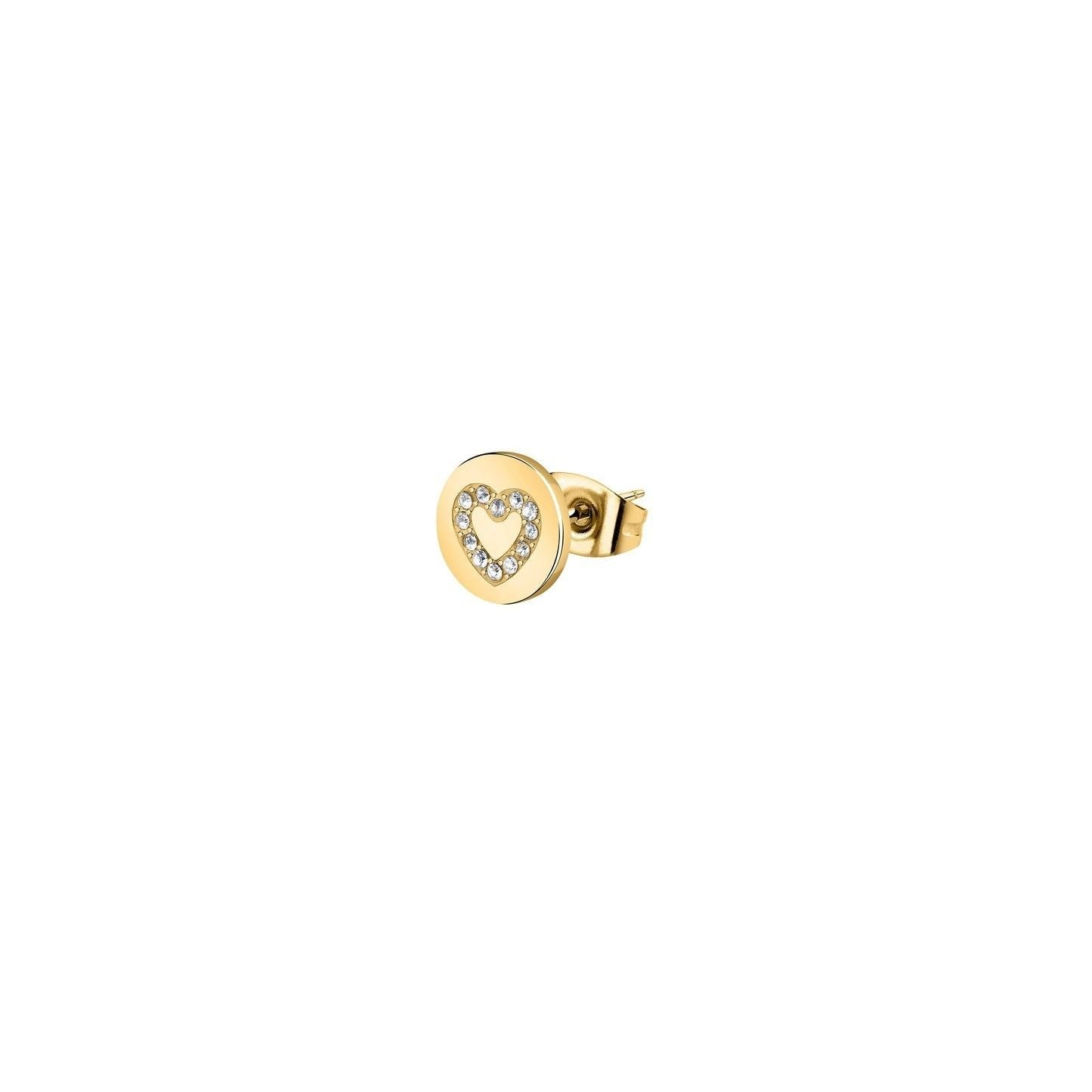 La Petite Story Single Gold Tone Steel Earrings With Heart Clear Crystals LPS02AQM61 For Women