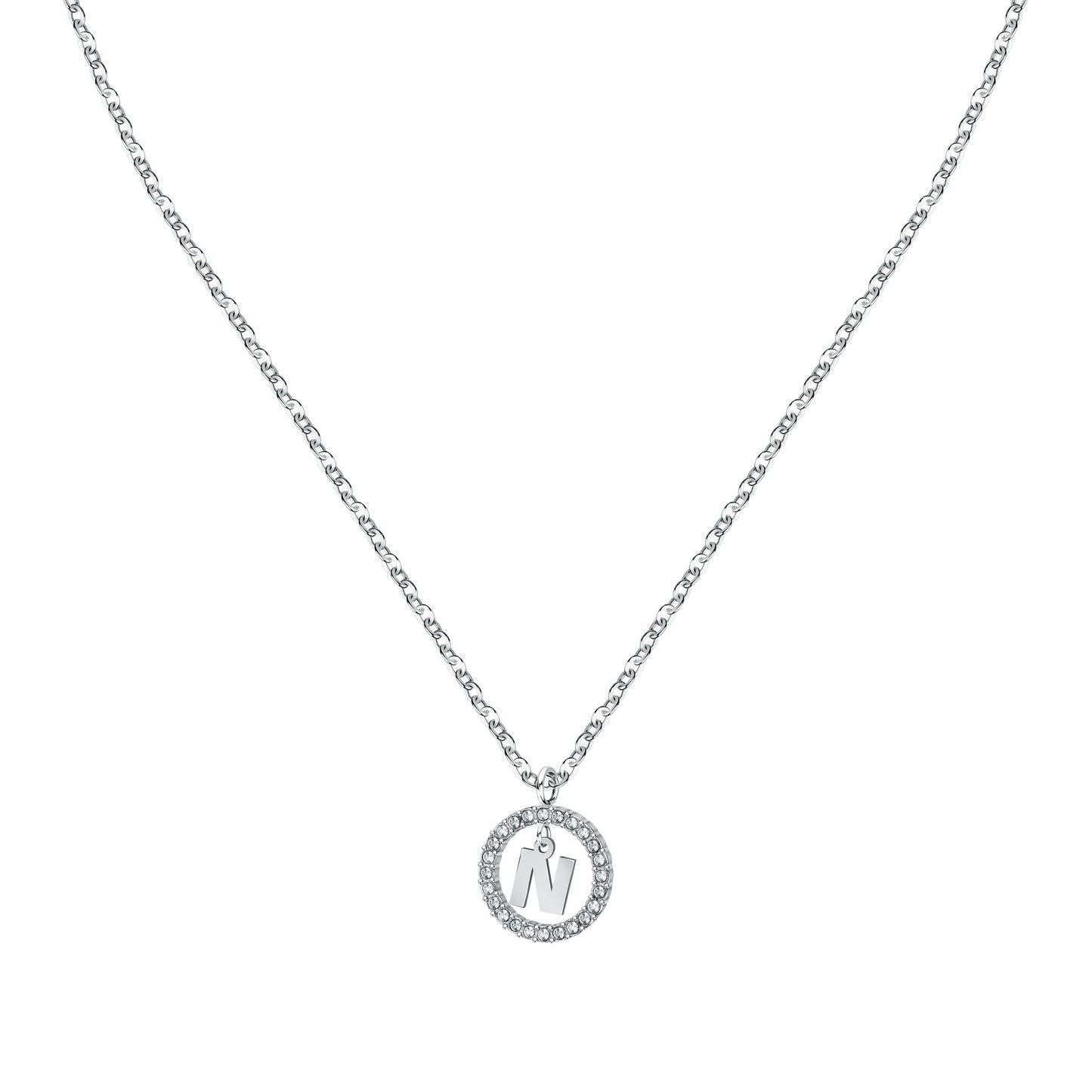 La Petite Story Letter N Steel Necklace With Clear Crystal LPS10ASF19 For Women