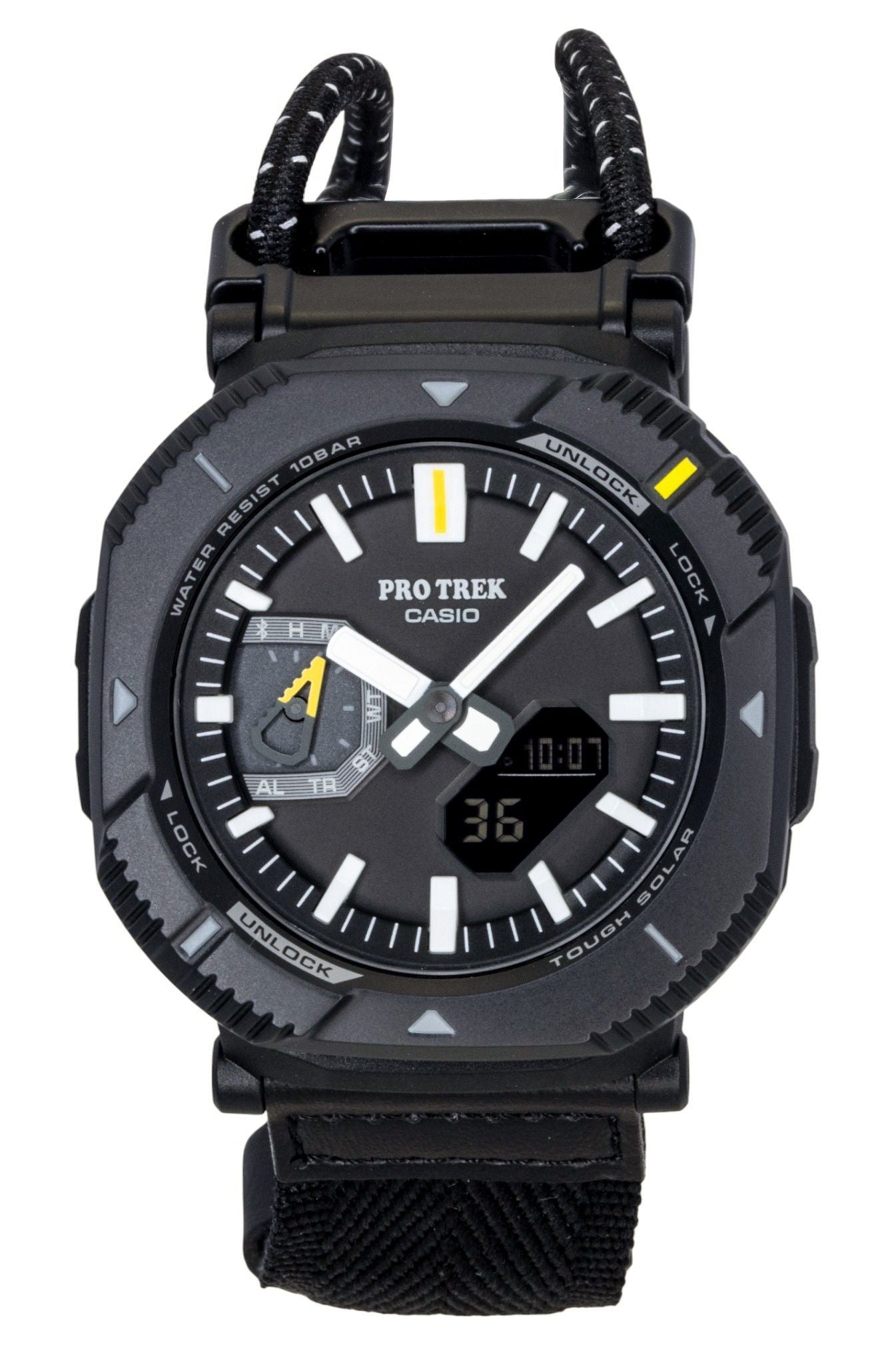 Casio Pro Trek Analog Digital Smartphone Link Fabric Strap Black Dial Solar PRJ-B001B-1 100M Men's Watch