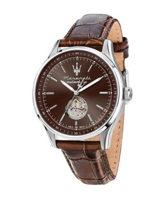 Maserati Sorpasso Open Heart Leather Strap Brown Dial Quartz R8821124002 100M Men's Watch
