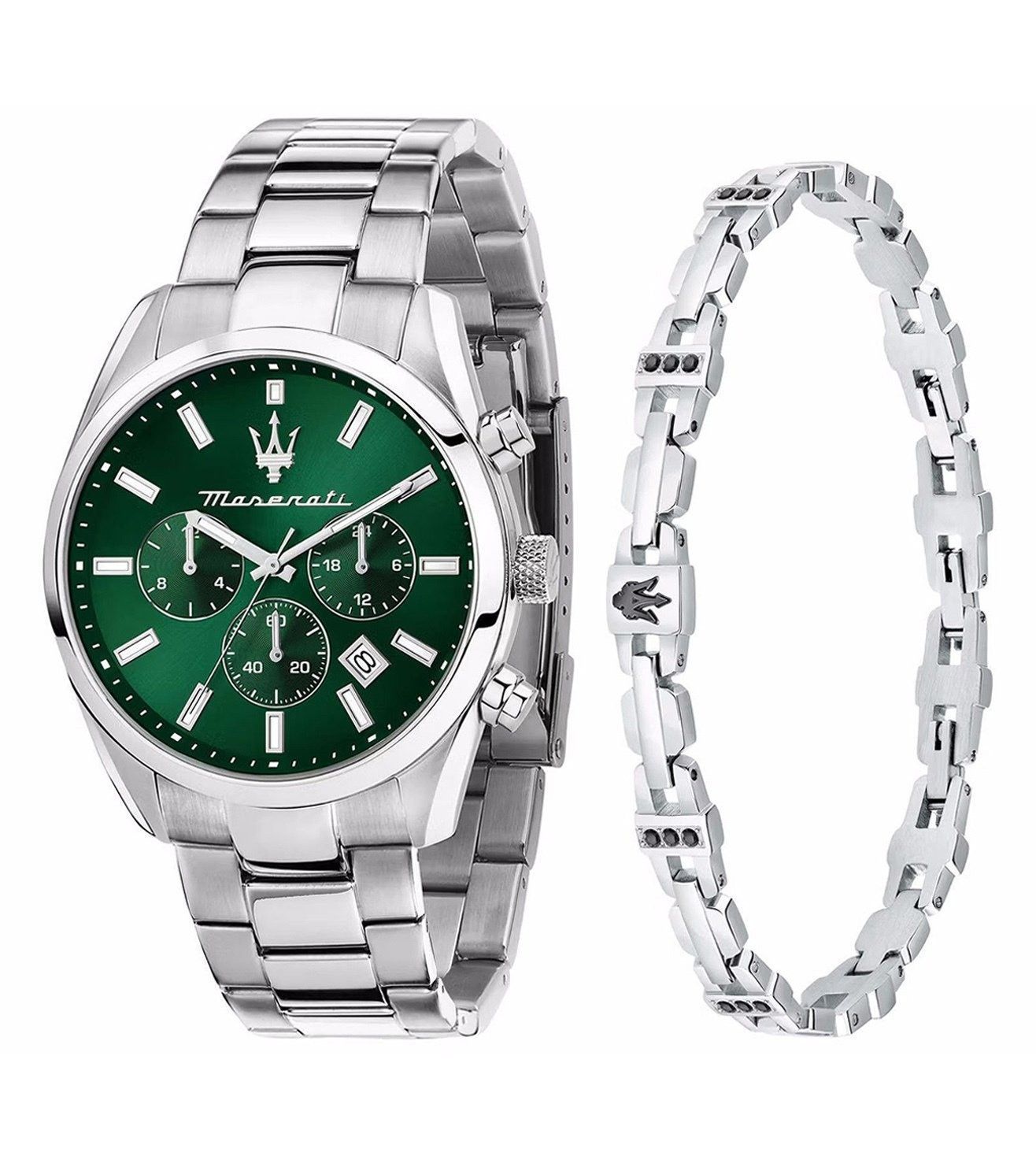 Maserati Attrazione Chronograph Stainless Steel Green Sunray Dial Quartz R8853151017 Men's Watch With Extra Bracelet