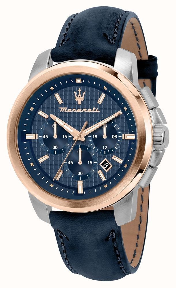 Maserati Successo Chronograph Leather Strap Blue Dial Quartz R8871621015 Men's Watch