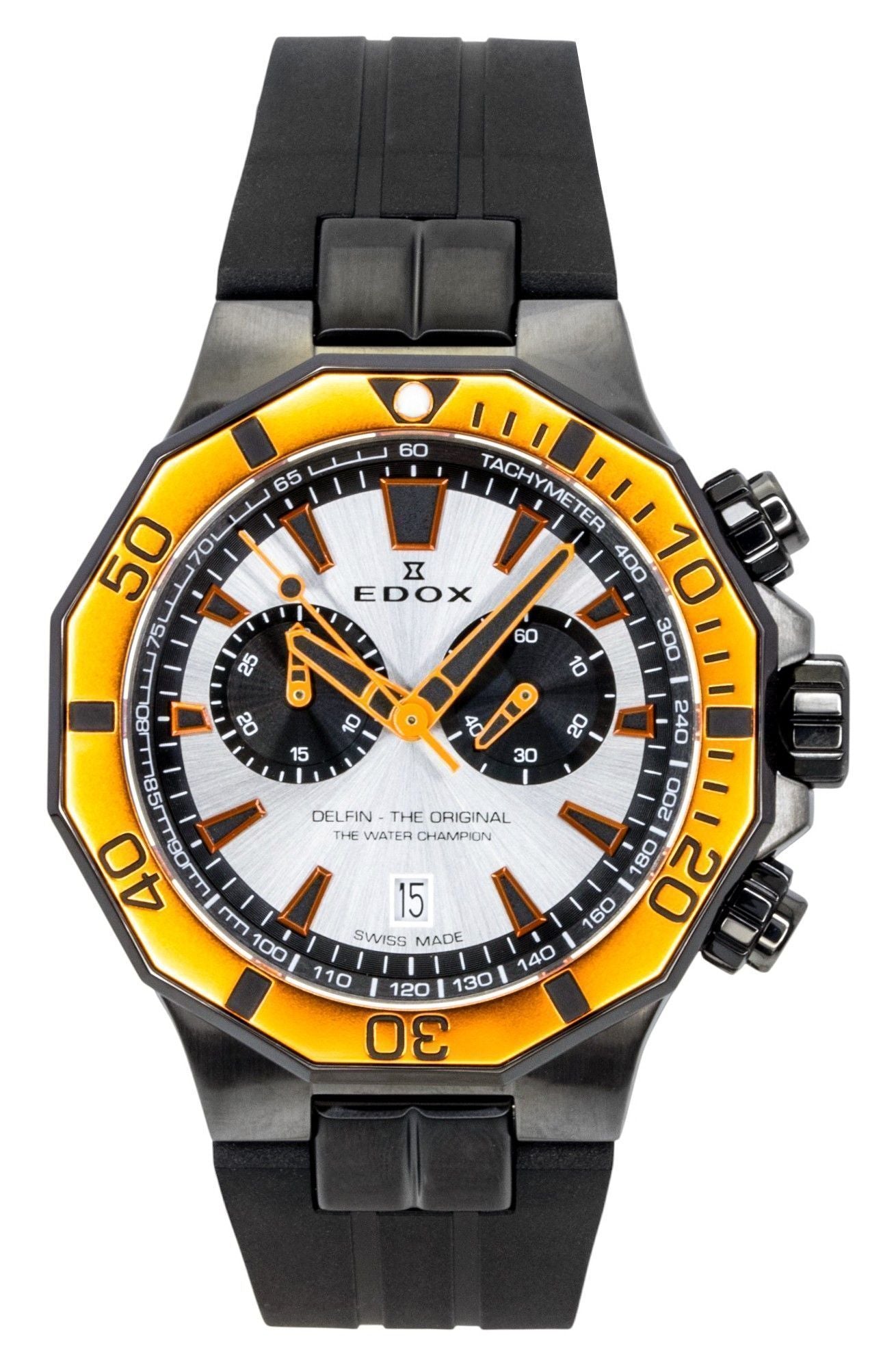 Edox Delfin The Original Chronograph Rubber Strap Silver Dial Quartz Diver's 10112-37GNOCA-ANO 200M Men's Watch