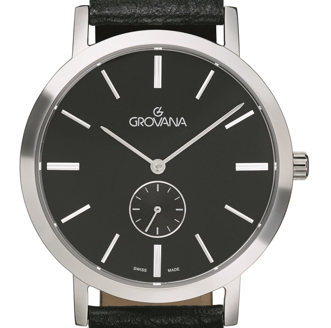 Grovana Kensington Leather Strap Black Dial Quartz 1050.5537 Men's Watch