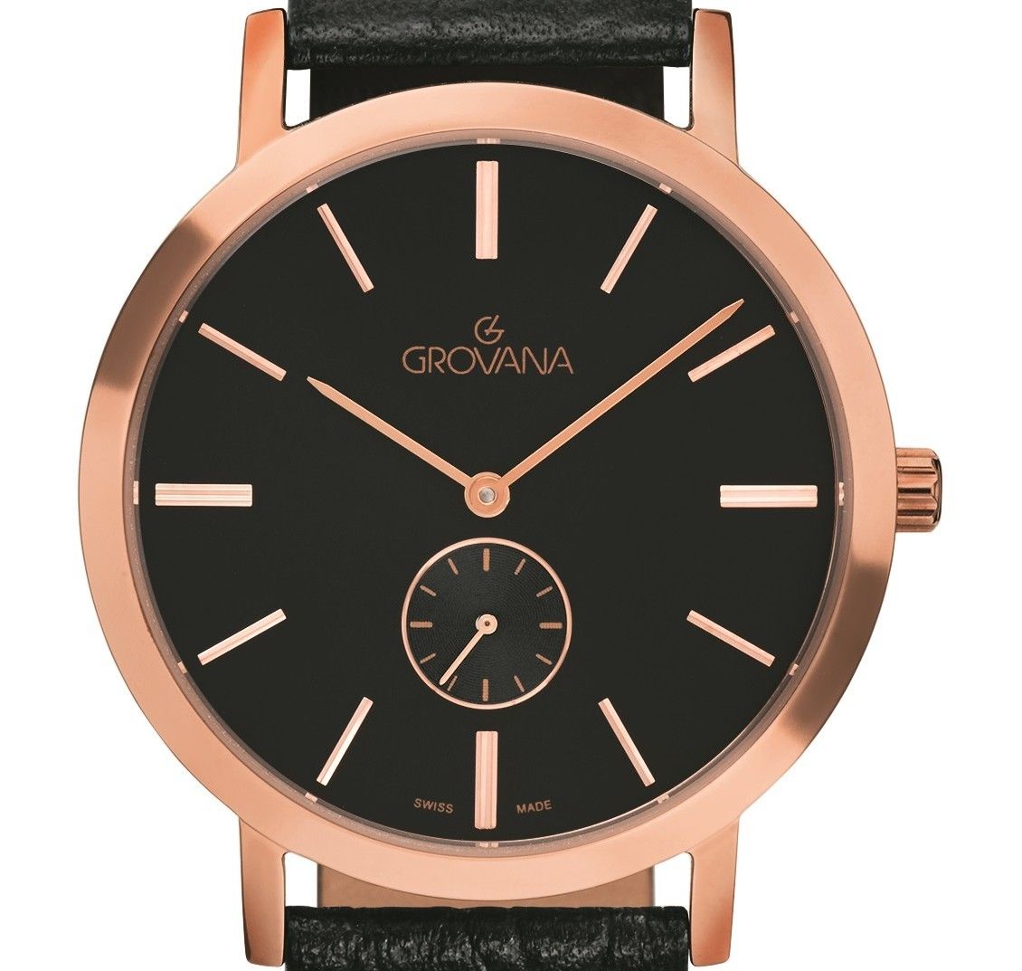 Grovana Kensington Leather Strap Black Dial Quartz 1050.5567 Men's Watch