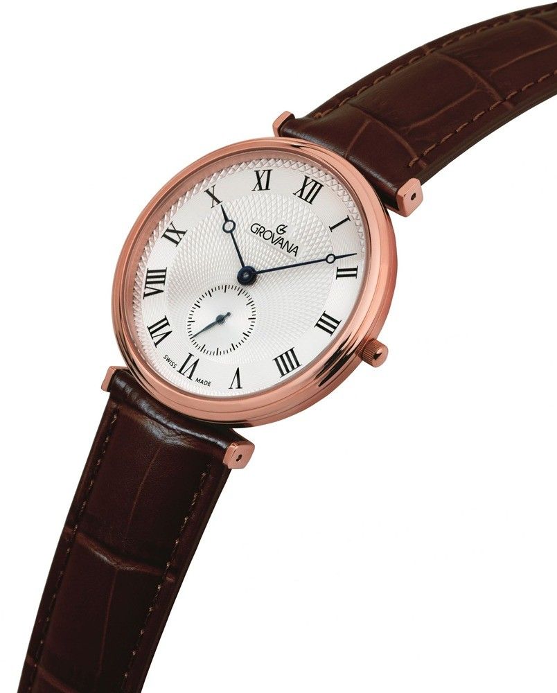 Grovana Belleville Leather Strap Silver Dial Quartz 1276.5568 Men's Watch