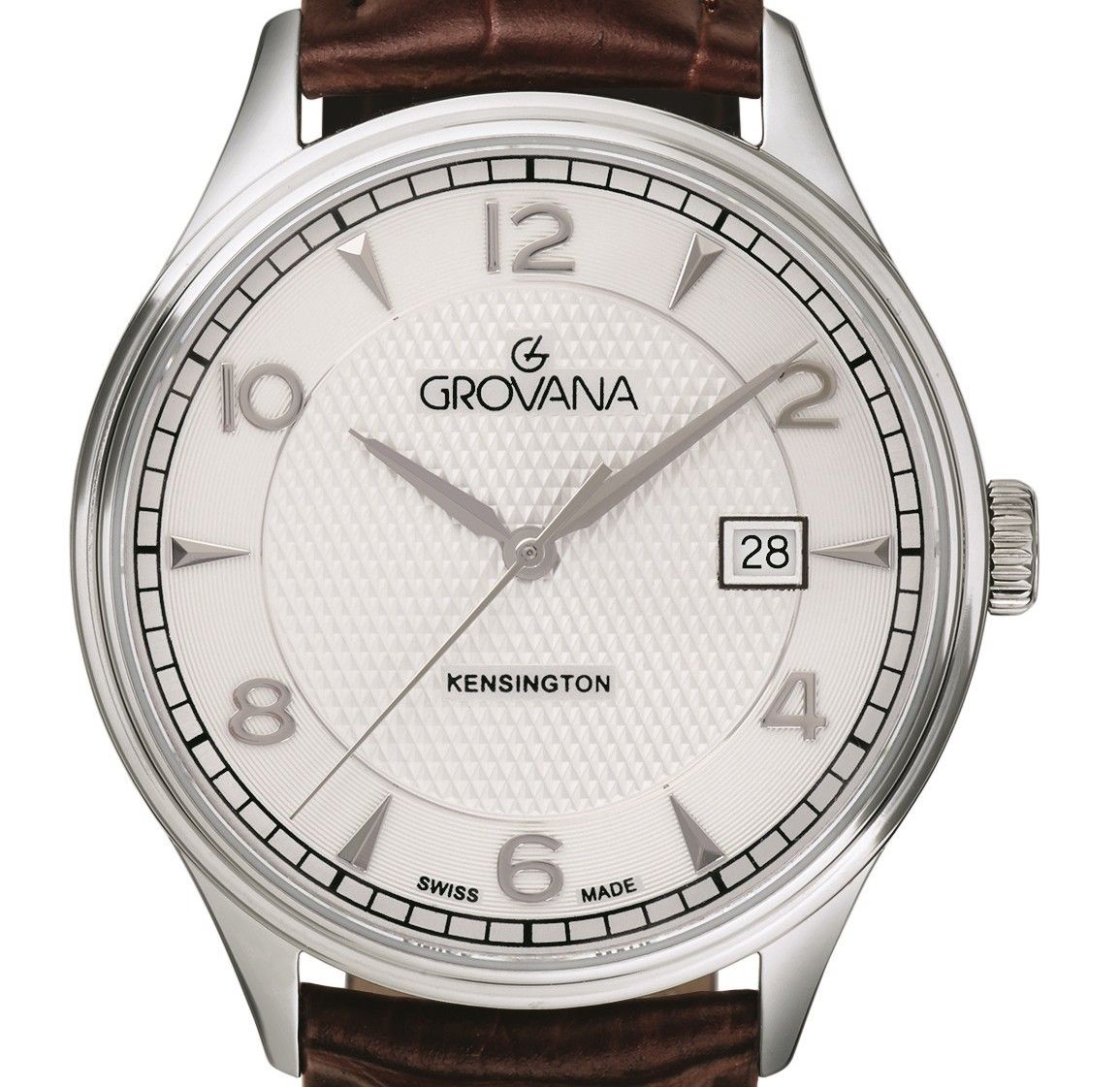 Grovana Kensington Leather Strap Silver Dial Quartz 1305.1532 Men's Watch