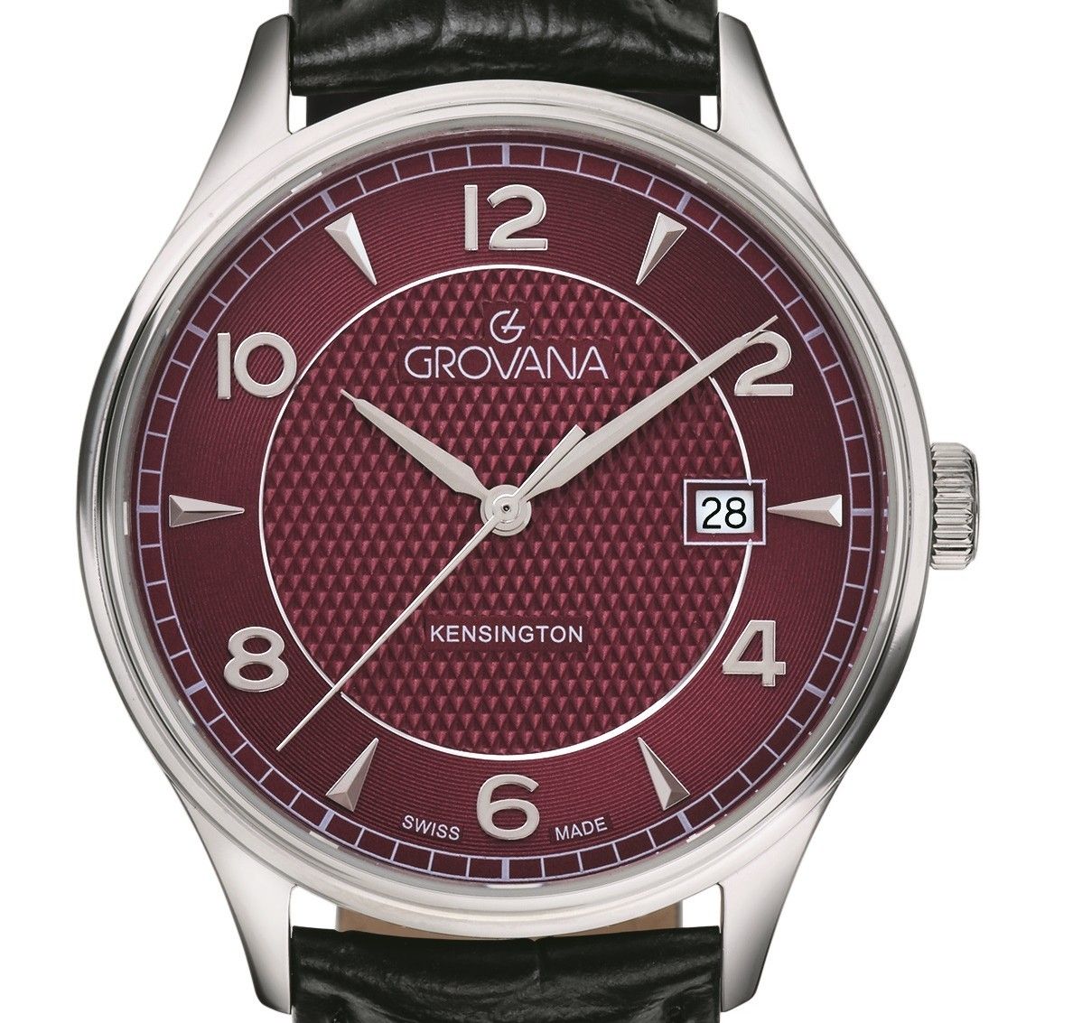 Grovana Kensington Leather Strap Bordeaux Dial Quartz 1305.1536 Men's Watch