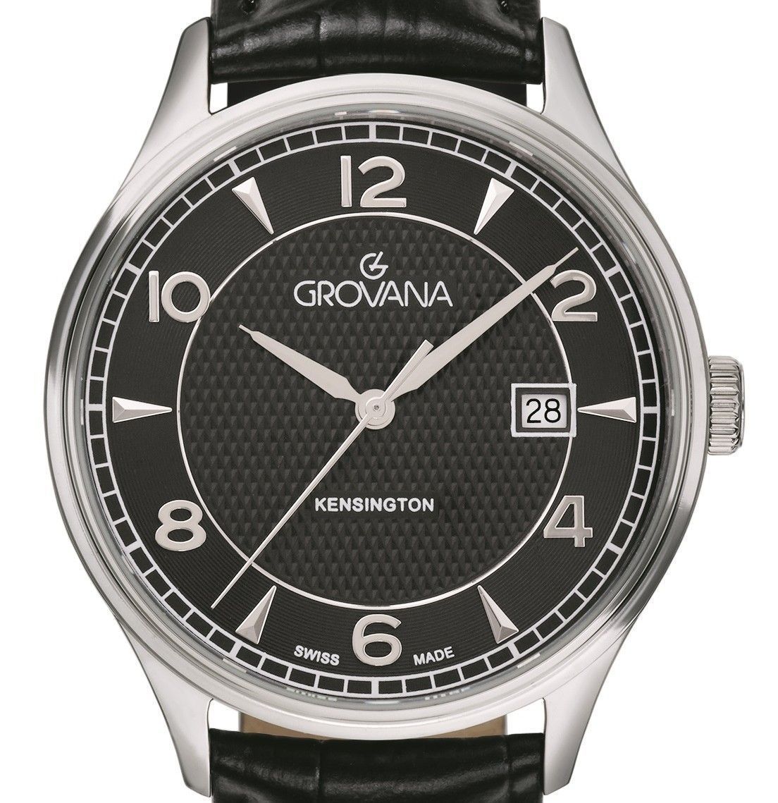 Grovana Kensington Leather Strap Black Dial Quartz 1305.1537 Men's Watch