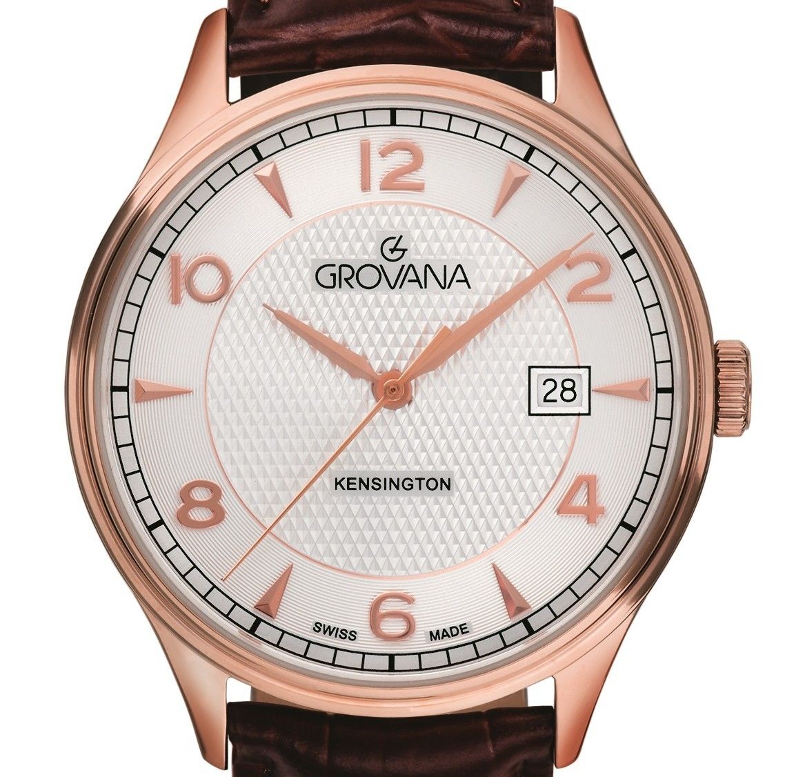 Grovana Kensington Leather Strap Silver Dial Quartz 1305.1562 Men's Watch