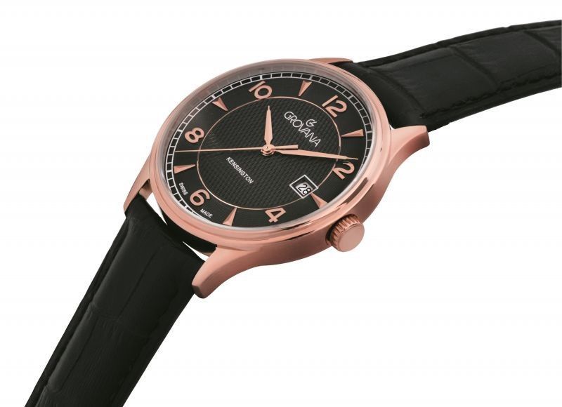 Grovana Kensington Classic Leather Strap Black Dial Quartz 1305.1567 Men's Watch