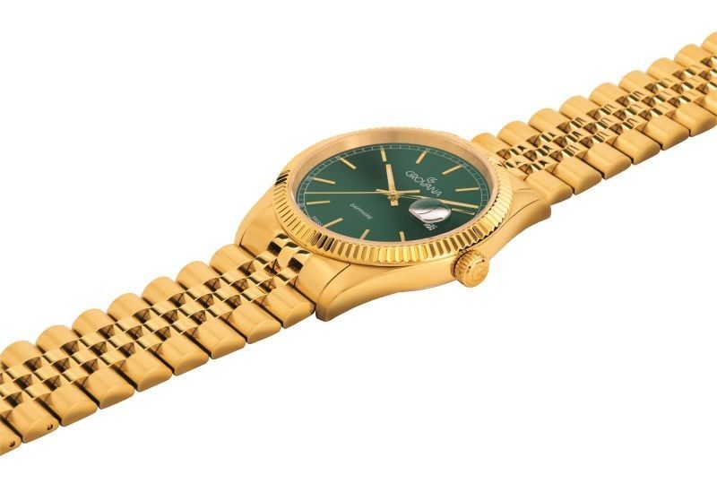 Grovana Kensington Royal Gold Tone Stainless Steel Green Dial Quartz 1542.1114 Men's Watch