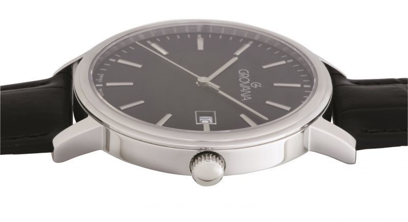 Grovana Kensington Traditional Leather Strap Black Dial Quartz 1550.1534 Men's Watch