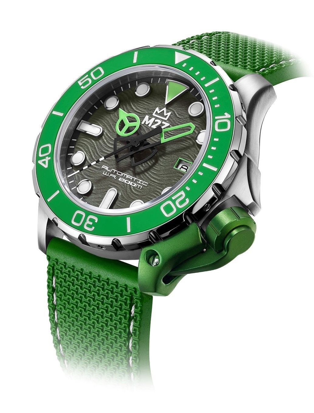M2Z Diver 200 Sapphire Glass Green Strap Grey Dial Automatic Diver's 200-001B 200M Men's Watch