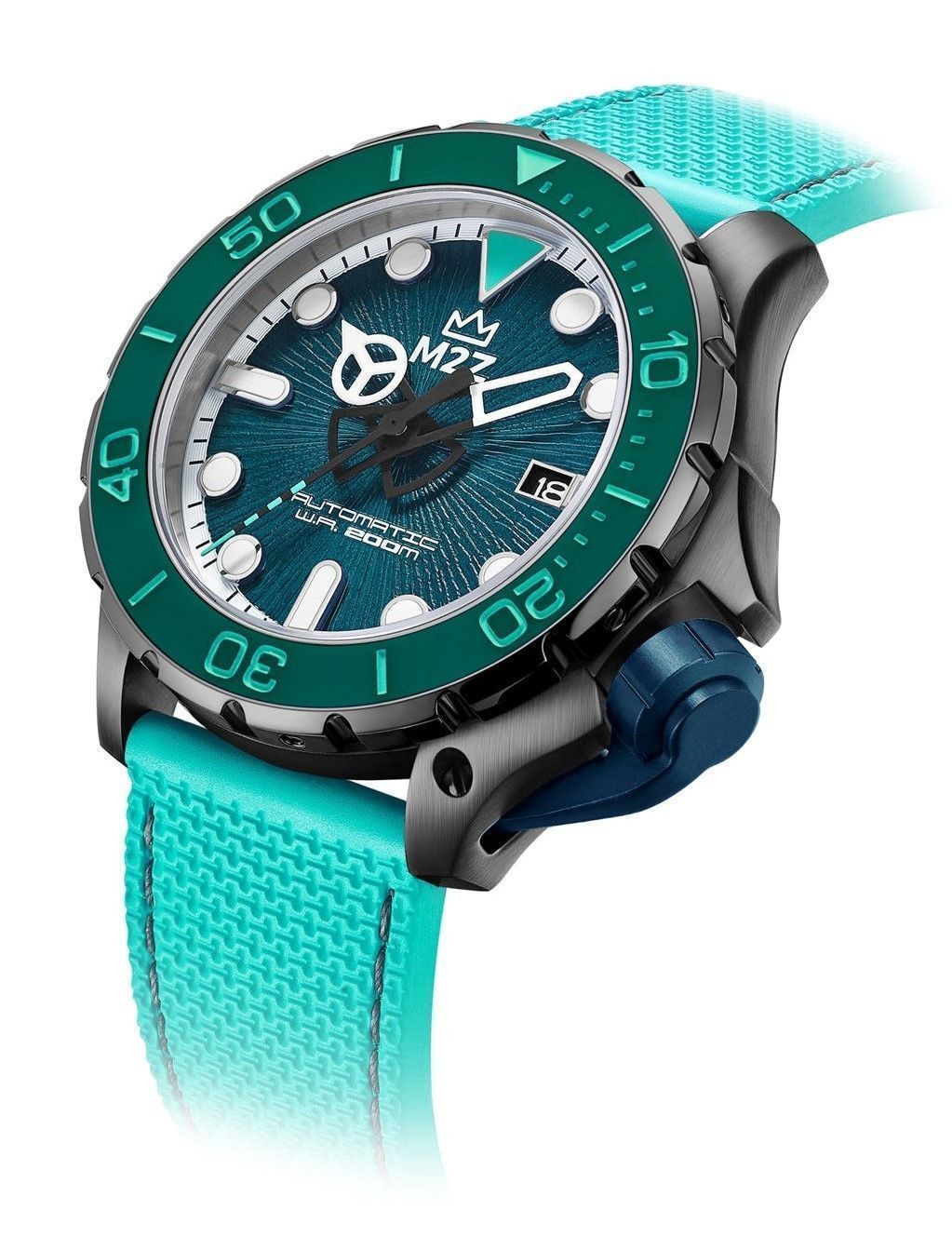 M2Z Diver 200 Sapphire Glass Grey Green Strap Green Dial Automatic Diver's 200-011 200M Men's Watch