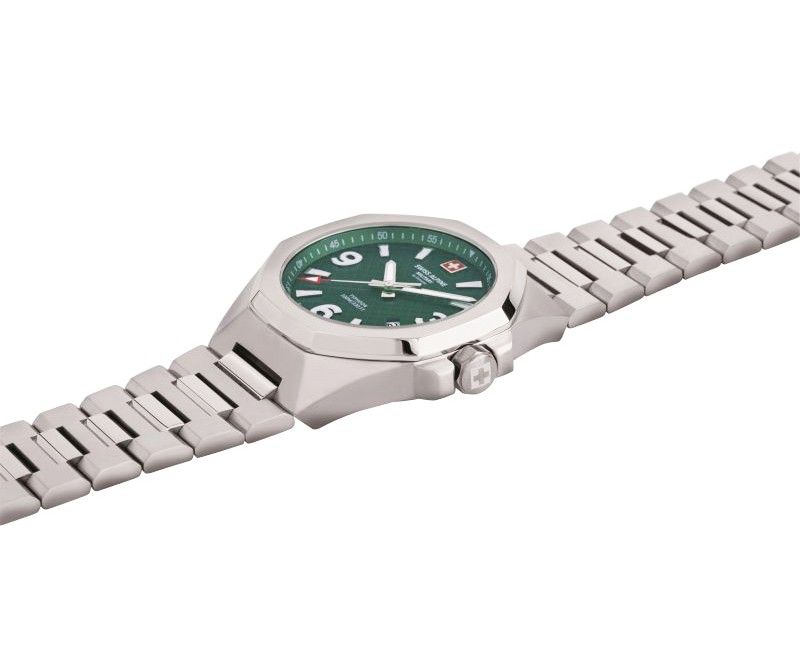 Swiss Alpine Military Typhoon Stainless Steel Green Dial Quartz 7005.1134 100M Men's Watch
