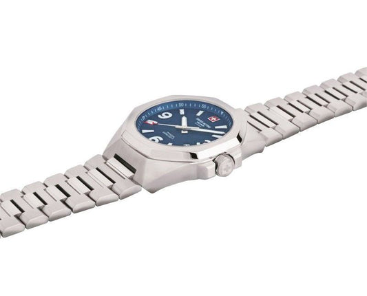 Swiss Alpine Military Typhoon Stainless Steel Blue Dial Quartz 7005.1135 100M Men's Watch