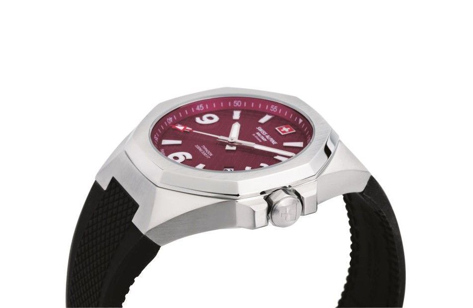 Swiss Alpine Military Typhoon Polyurethene Strap Burgundy Dial Quartz 7005.1836 100M Men's Watch