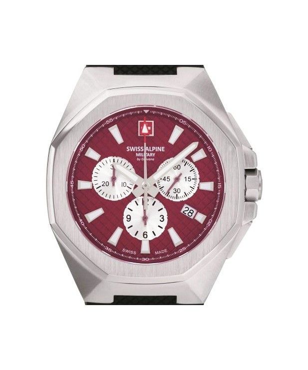 Swiss Alpine Military Typhoon Chrono Polyurethene Strap Burgundy Dial Quartz 7005.9836 100M Men's Watch