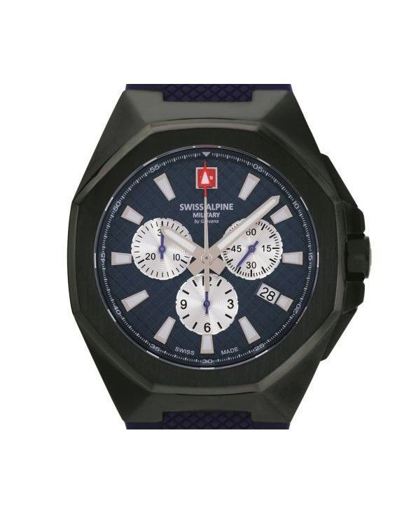 Swiss Alpine Military Typhoon Chrono Polyurethene Strap Blue Dial Quartz 7005.9875 100M Men's Watch