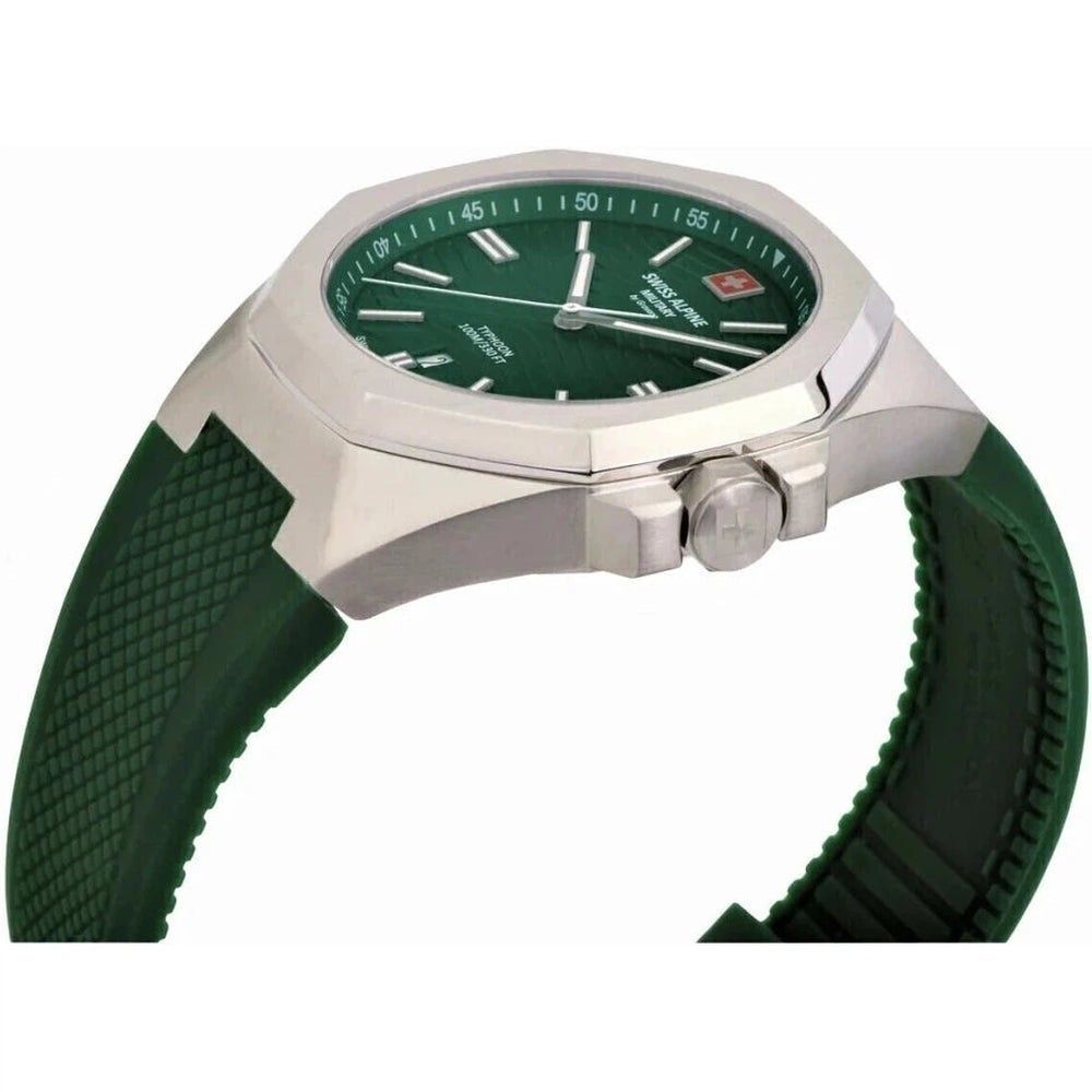 Swiss Alpine Military Typhoon Silicone Strap Green Dial Quartz 7006.1834 100M Men's Watch