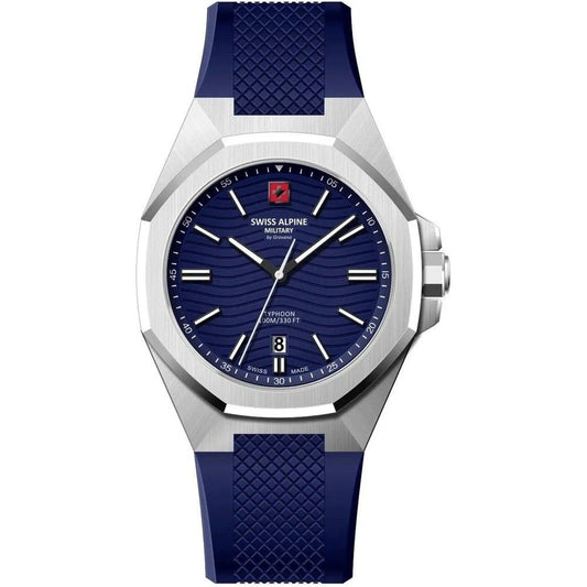 Swiss Alpine Military Typhoon Silicone Strap Blue Dial Quartz 7006.1835 100M Men's Watch
