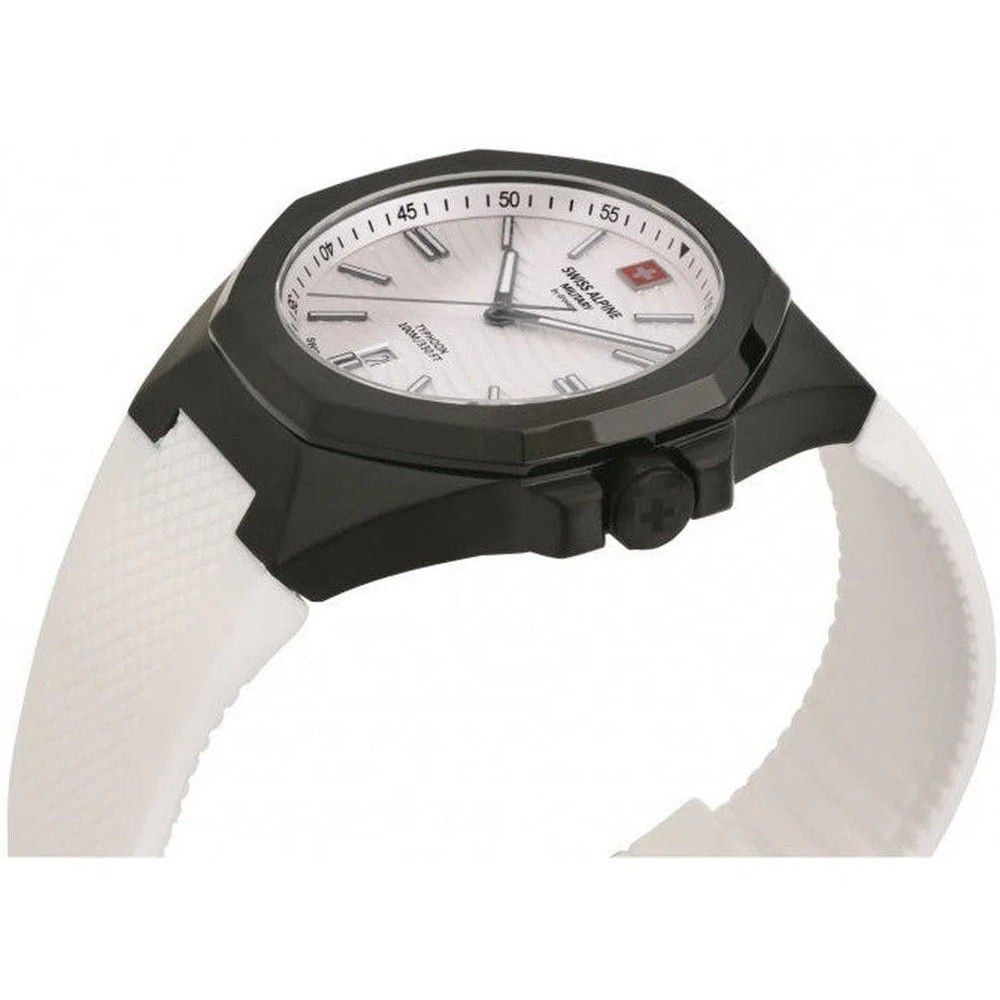 Swiss Alpine Military Typhoon Silicone Strap White Dial Quartz 7006.1873 100M Men's Watch