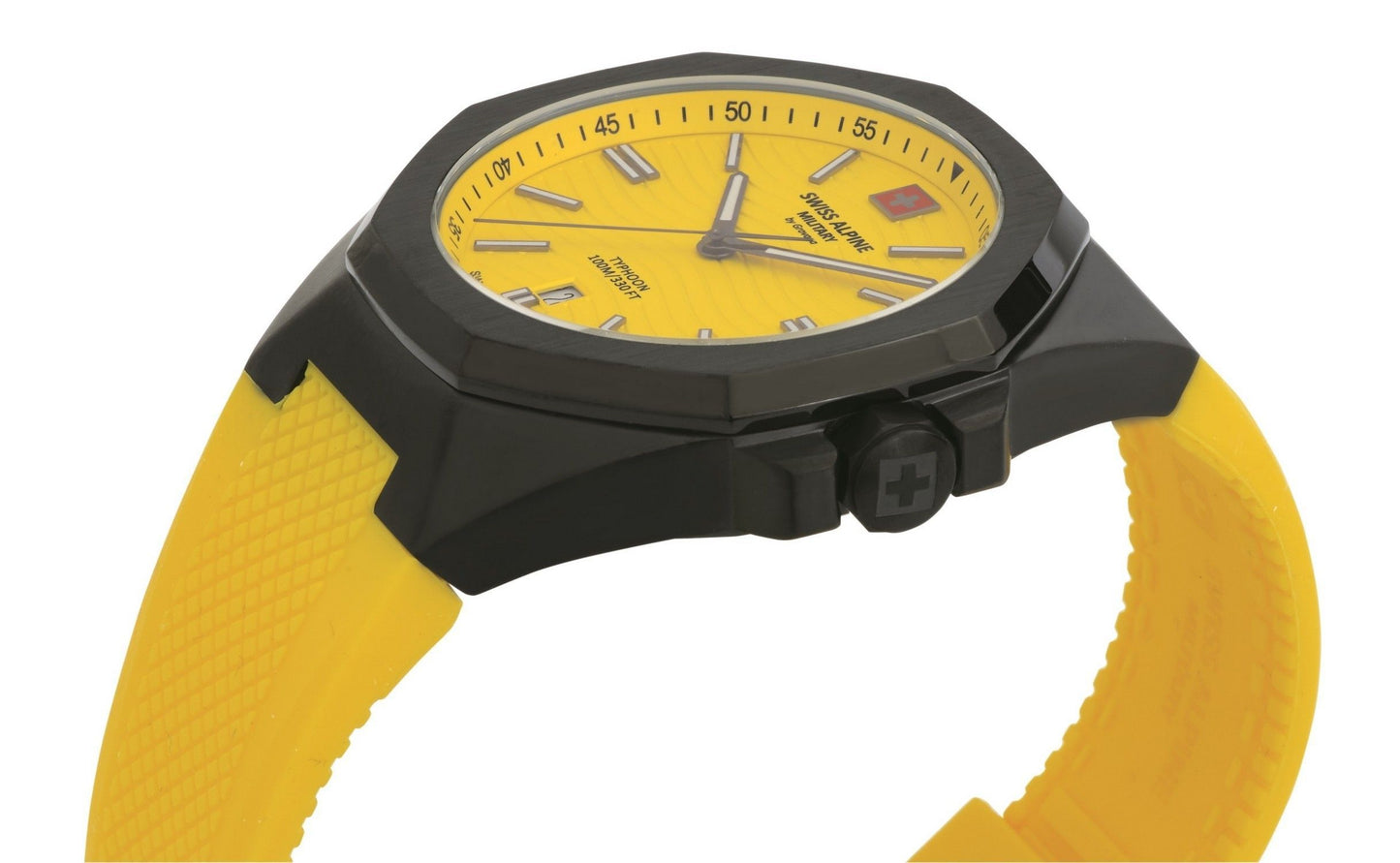 Swiss Alpine Military Typhoon Silicone Strap Yellow Dial Quartz 7006.1878 100M Men's Watch