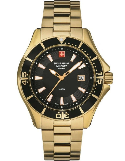 Swiss Alpine Military By Grovana Nautilus Black Dial Quartz 7040.1117 100M Men's Watch