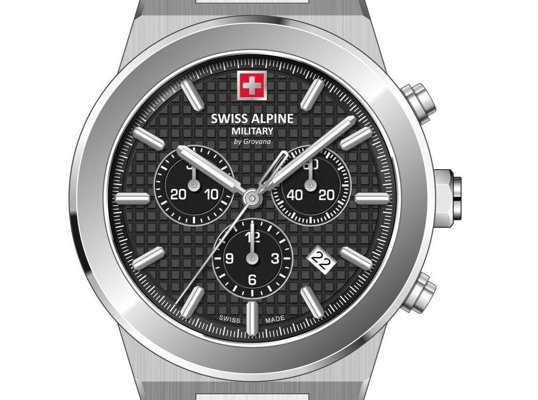 Swiss Alpine Military Pioneer Chronograph Stainless Steel Black Dial Quartz 7048.9137 100M Men's Watch