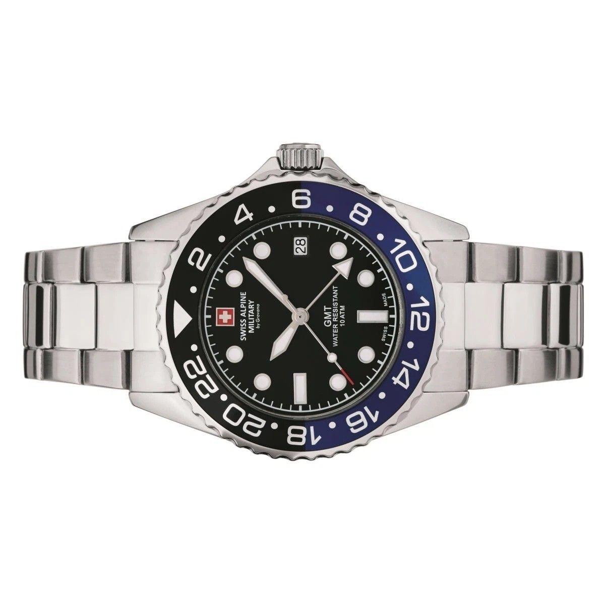 Swiss Alpine Military Master Diver GMT Stainless Steel Black Dial Quartz 7052.1132 100M Men's Watch