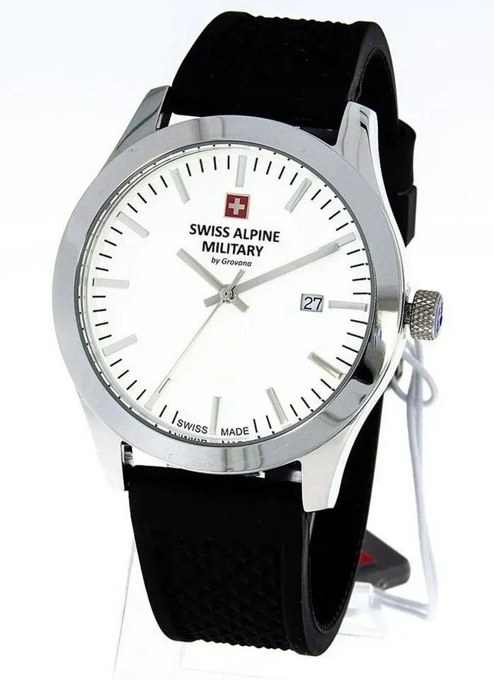 Swiss Alpine Military Combat Basic Rubber Strap White Dial Quartz 7055.1833 100M Men's Watch