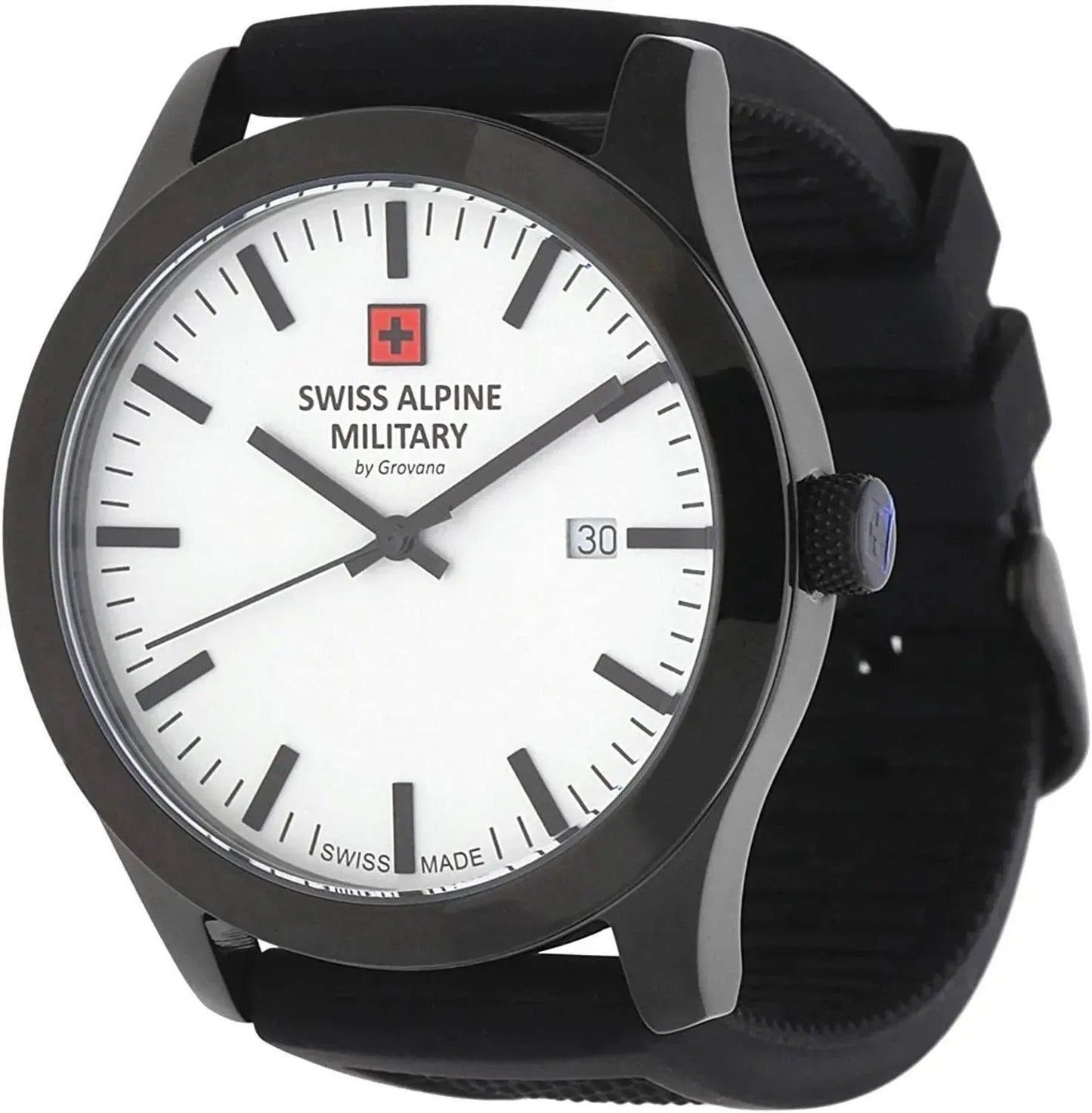 Swiss Alpine Military Combat Basic Rubber Strap White Dial Quartz 7055.1873 100M Men's Watch