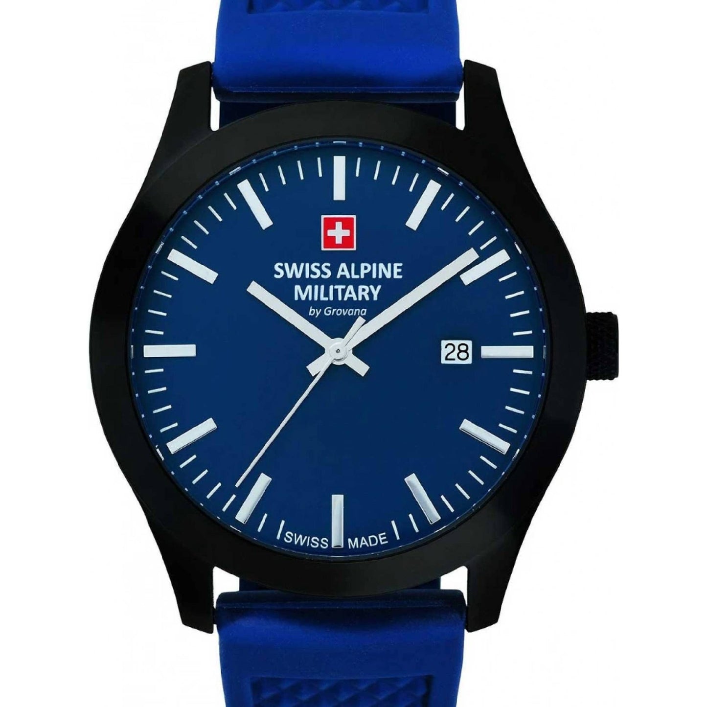 Swiss Alpine Military Combat Basic Rubber Strap Blue Dial Quartz 7055.1875 100M Men's Watch