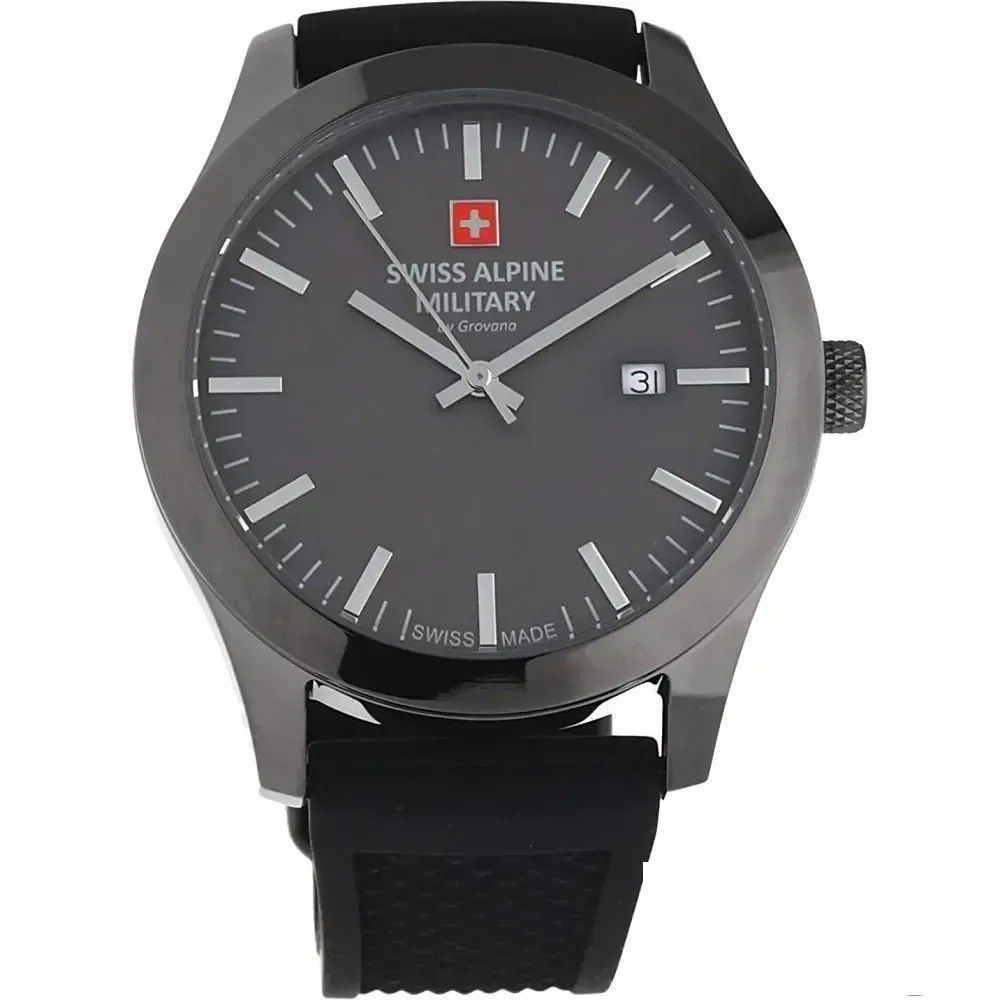 Swiss Alpine Military Combat Basic Rubber Strap Anthracite Dial Quartz 7055.1898 100M Men's Watch