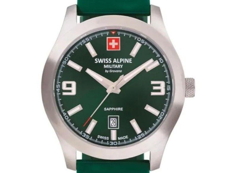Swiss Alpine Military Combat Pro Rubber Strap Green Dial Quartz 7056.1834 100M Men's Watch