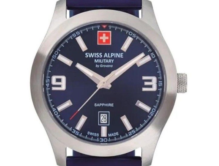 Swiss Alpine Military Combat Pro Rubber Strap Blue Dial Quartz 7056.1835 100M Men's Watch