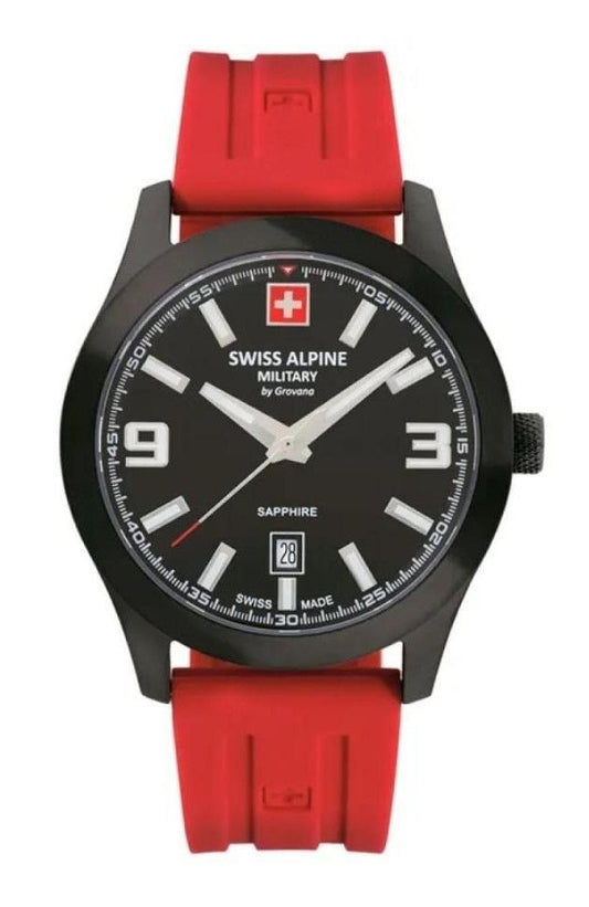 Swiss Alpine Military Combat Pro Rubber Strap Black Dial Quartz 7056.1876 100M Men's Watch