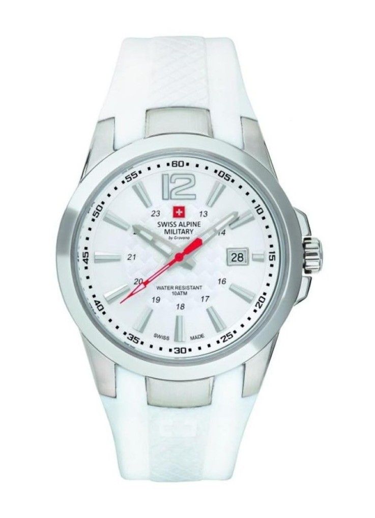 Swiss Alpine Military Combat Air Rubber Strap White Dial Quartz 7058.1833 100M Men's Watch