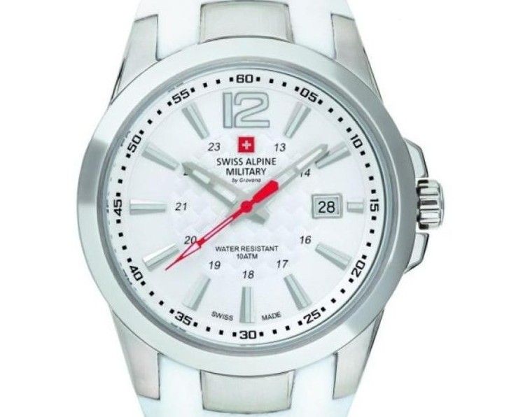 Swiss Alpine Military Combat Air Rubber Strap White Dial Quartz 7058.1833 100M Men's Watch