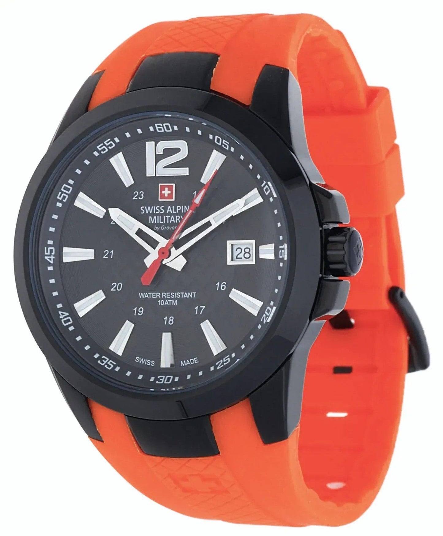 Swiss Alpine Military Combat Air Rubber Strap Black Dial Quartz 7058.1879 100M Men's Watch