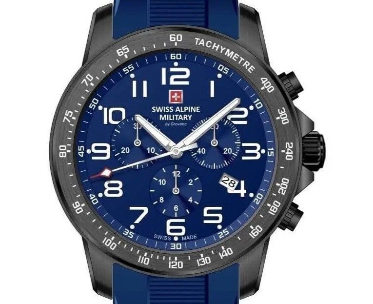 Swiss Alpine Military Ranger Chronograph Rubber Strap Blue Dial Quartz 7064.9875 100M Men's Watch
