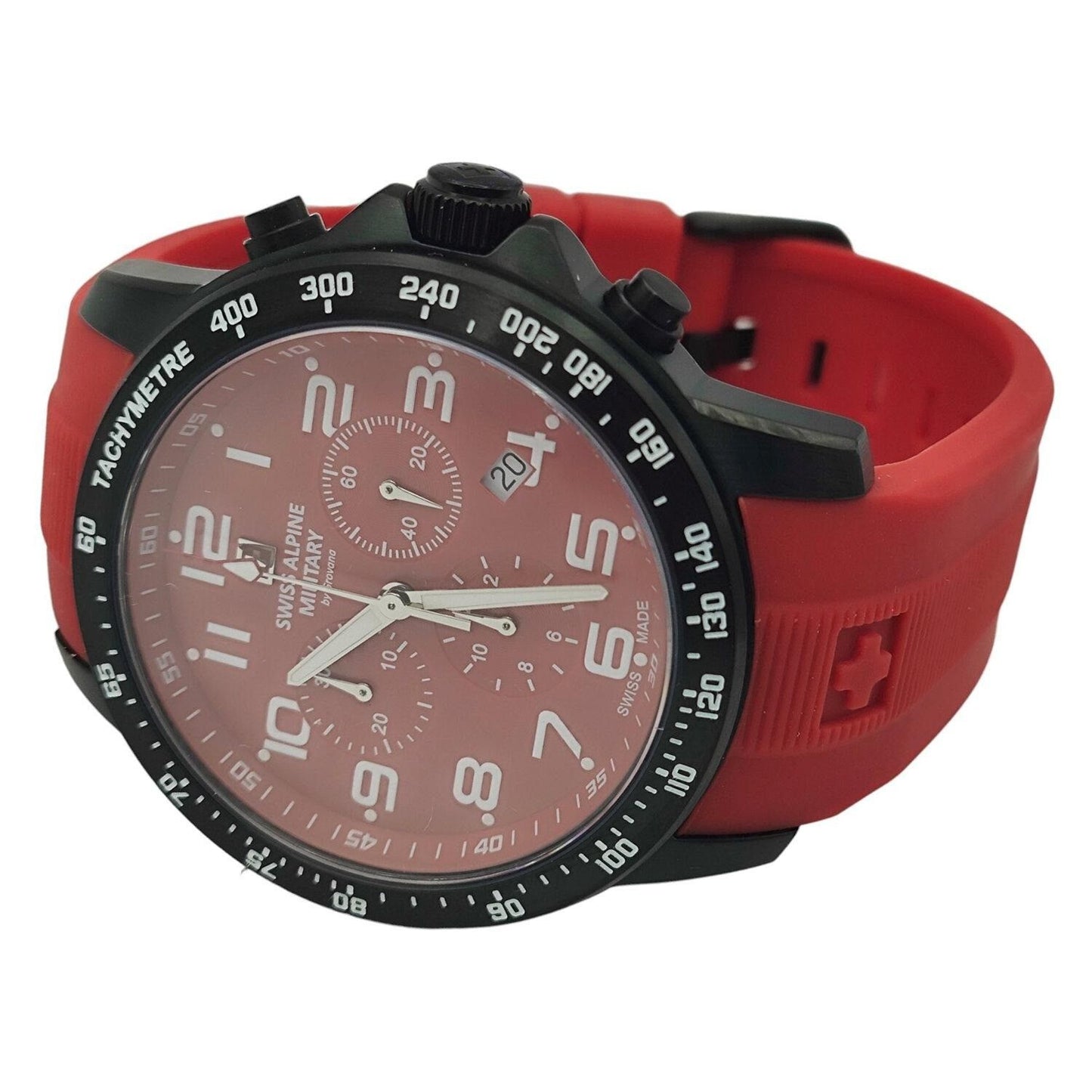 Swiss Alpine Military Ranger Chronograph Rubber Strap Red Dial Quartz 7064.9876 100M Men's Watch